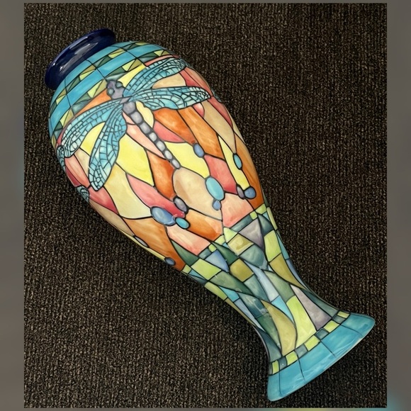 Jeanne McDougall Old Upton Ware Firefly Hand Painted Design Decor Vase 11” - Picture 5 of 10